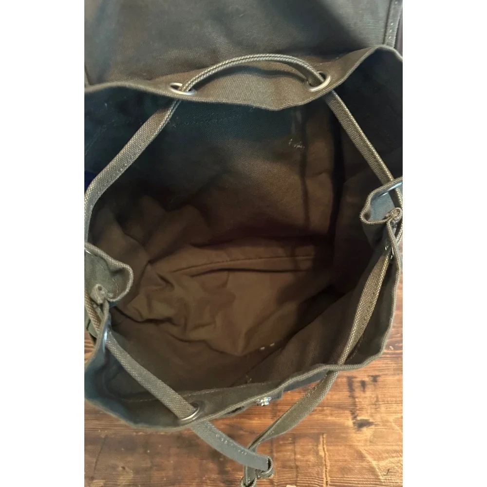 BAGGU Drawstring 100% Recycled Cotton Green Canvas Backpack Hike School Travel - Picture 5 of 9